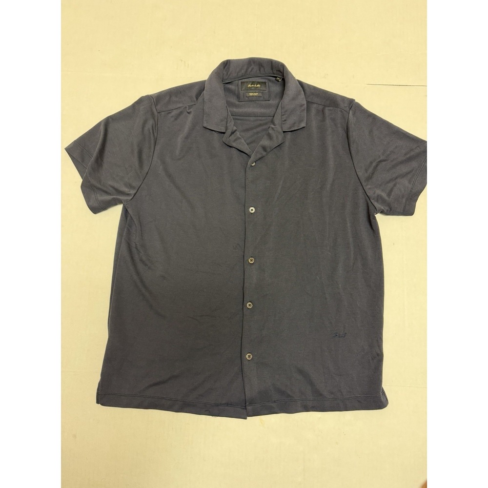 Porter & Ash dark blue button up ss modal blend shirt, men's large